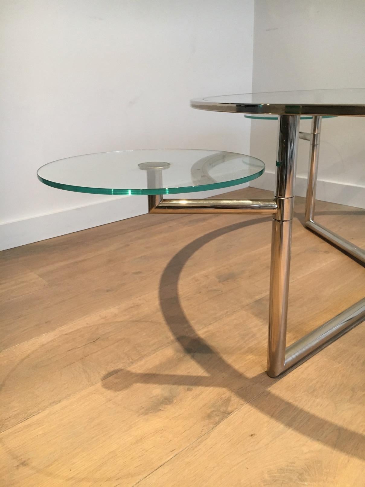 Beautiful Rare Round Chrome Coffee Table with Removable Round Glass Shelves 11