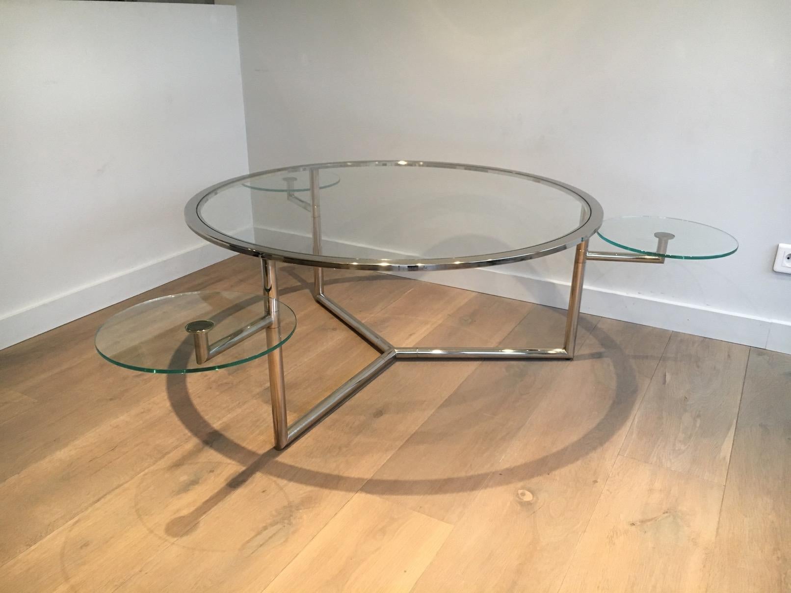 Beautiful Rare Round Chrome Coffee Table with Removable Round Glass Shelves 12