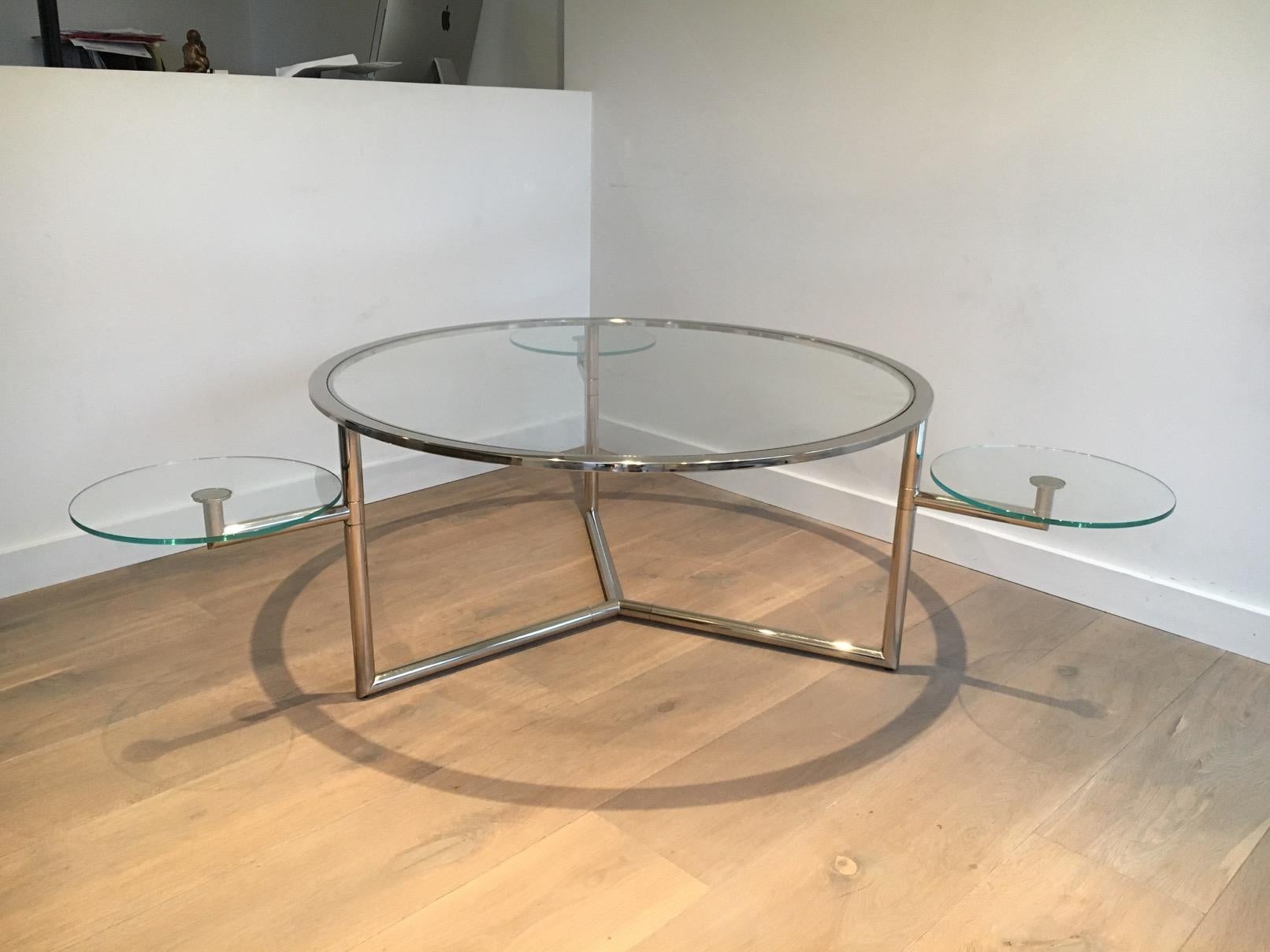 Beautiful Rare Round Chrome Coffee Table with Removable Round Glass Shelves 13