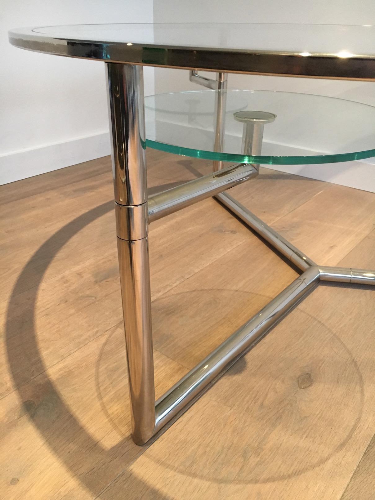 Beautiful Rare Round Chrome Coffee Table with Removable Round Glass Shelves 1