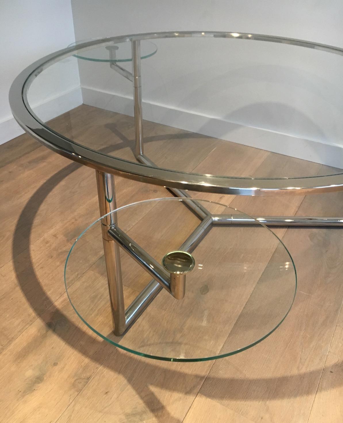 Beautiful Rare Round Chrome Coffee Table with Removable Round Glass Shelves 2