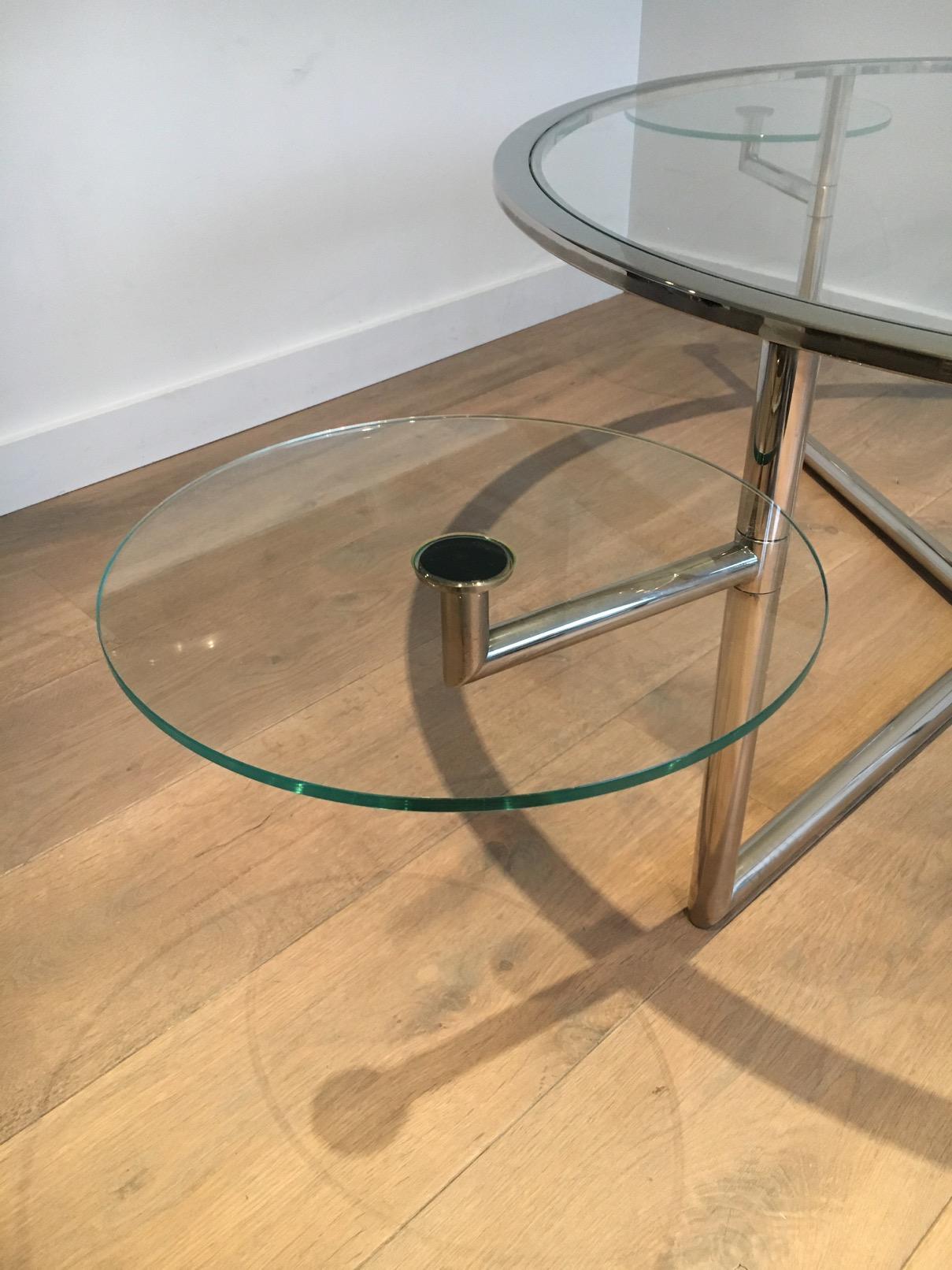 Beautiful Rare Round Chrome Coffee Table with Removable Round Glass Shelves 3