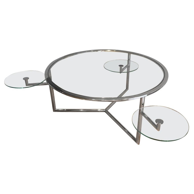 Beautiful Rare Round Chrome Coffee Table with Removable Round Glass