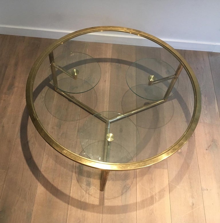 Beautiful Rare Round Gold Gilt Coffee Table with Removable Round Glass Shelves For Sale at 1stDibs