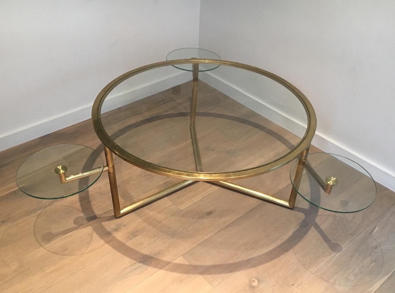 Rare Round Gold Gilt Coffee Table with Removable Round Glass Shelves 7