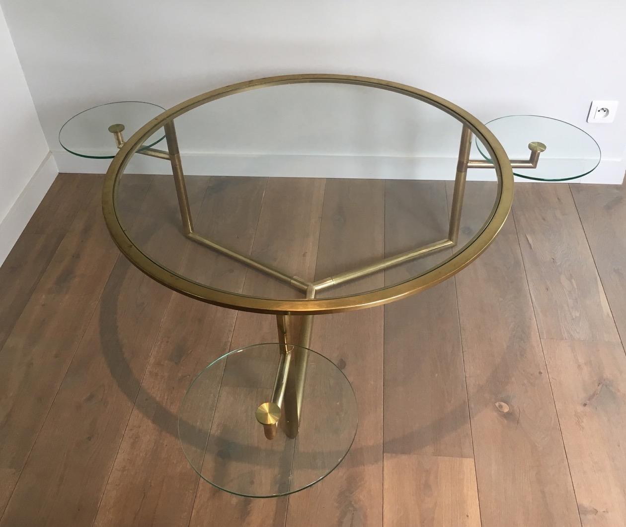 Rare Round Gold Gilt Coffee Table with Removable Round Glass Shelves 8