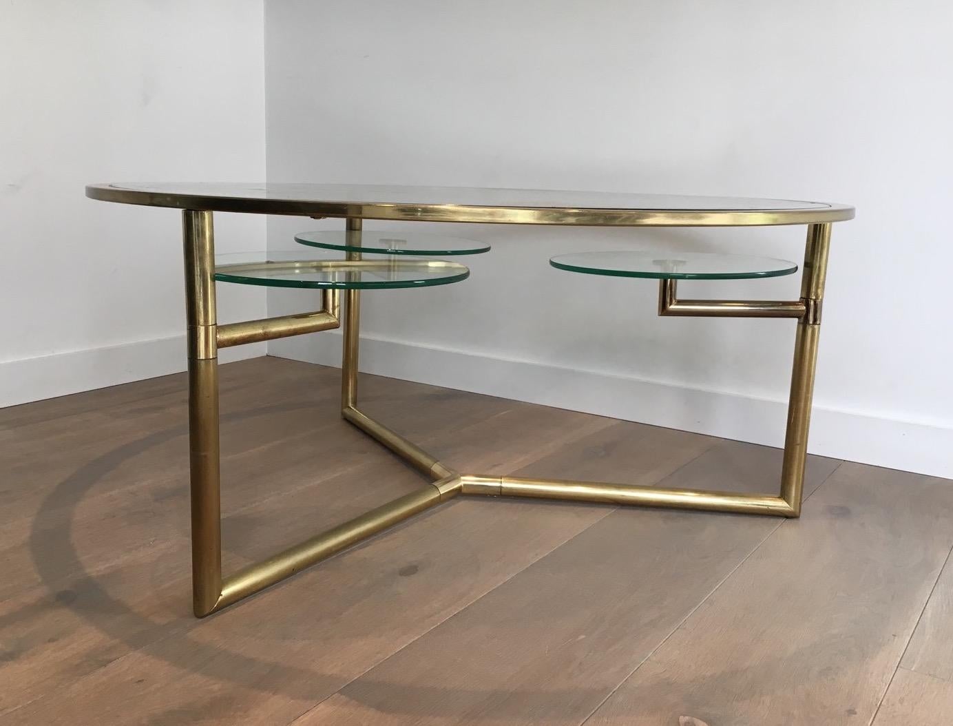 Rare Round Gold Gilt Coffee Table with Removable Round Glass Shelves 9