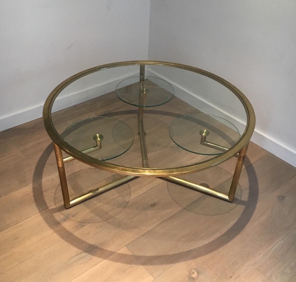 Rare Round Gold Gilt Coffee Table with Removable Round Glass Shelves 14
