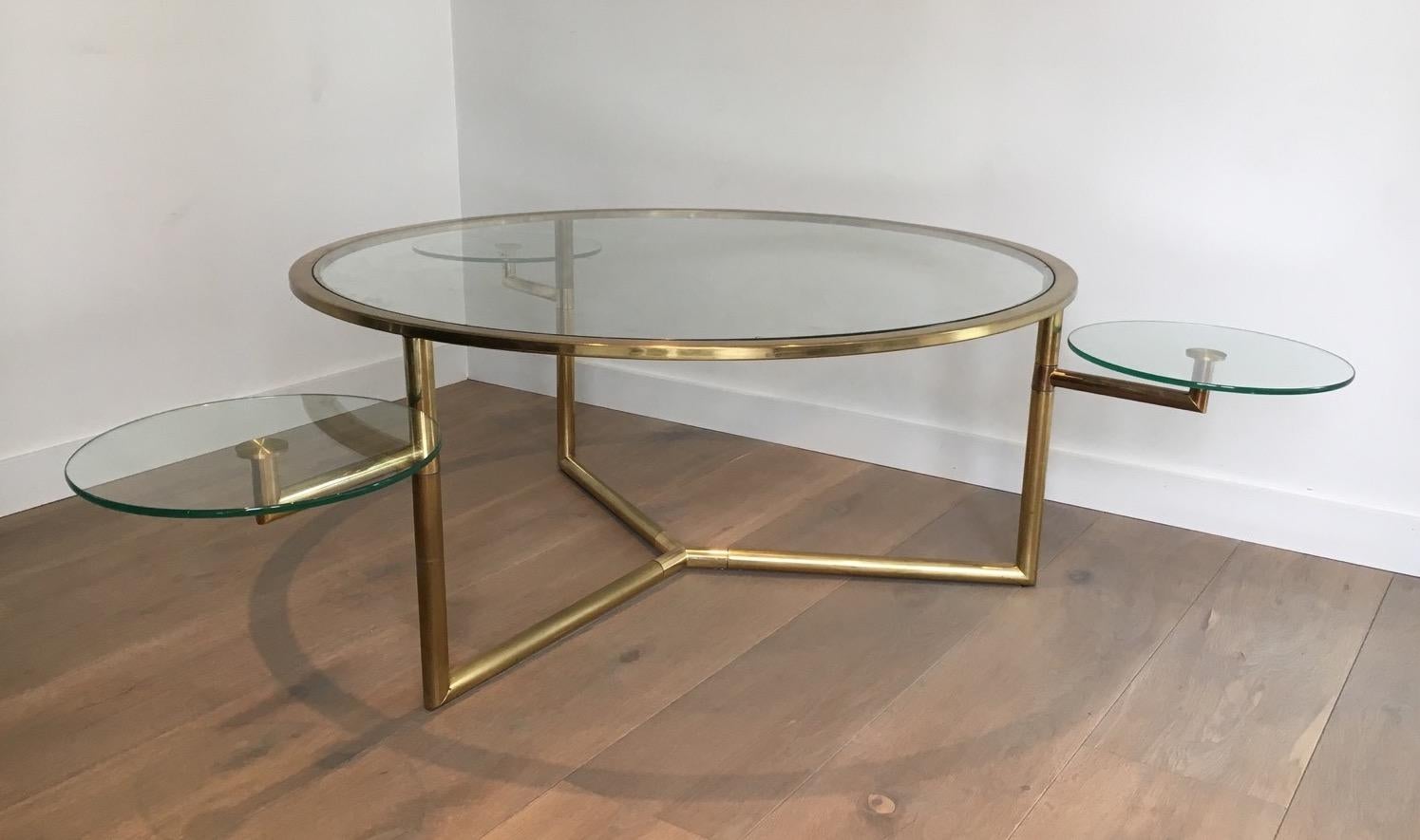 Rare Round Gold Gilt Coffee Table with Removable Round Glass Shelves 1