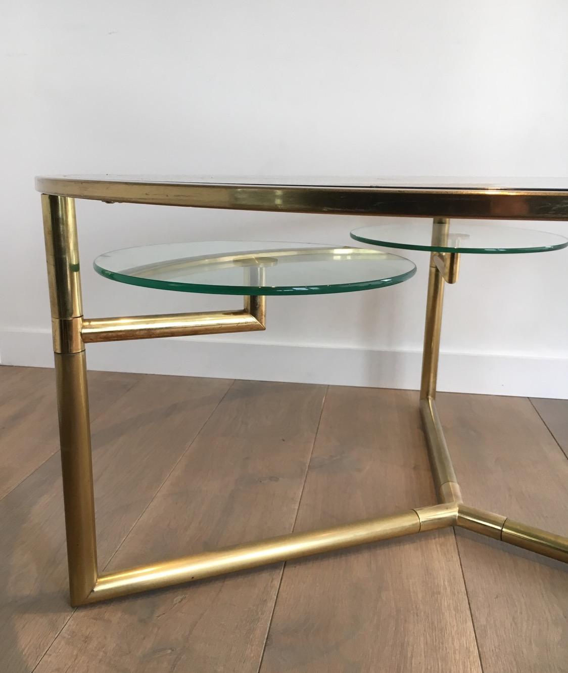 Rare Round Gold Gilt Coffee Table with Removable Round Glass Shelves 2