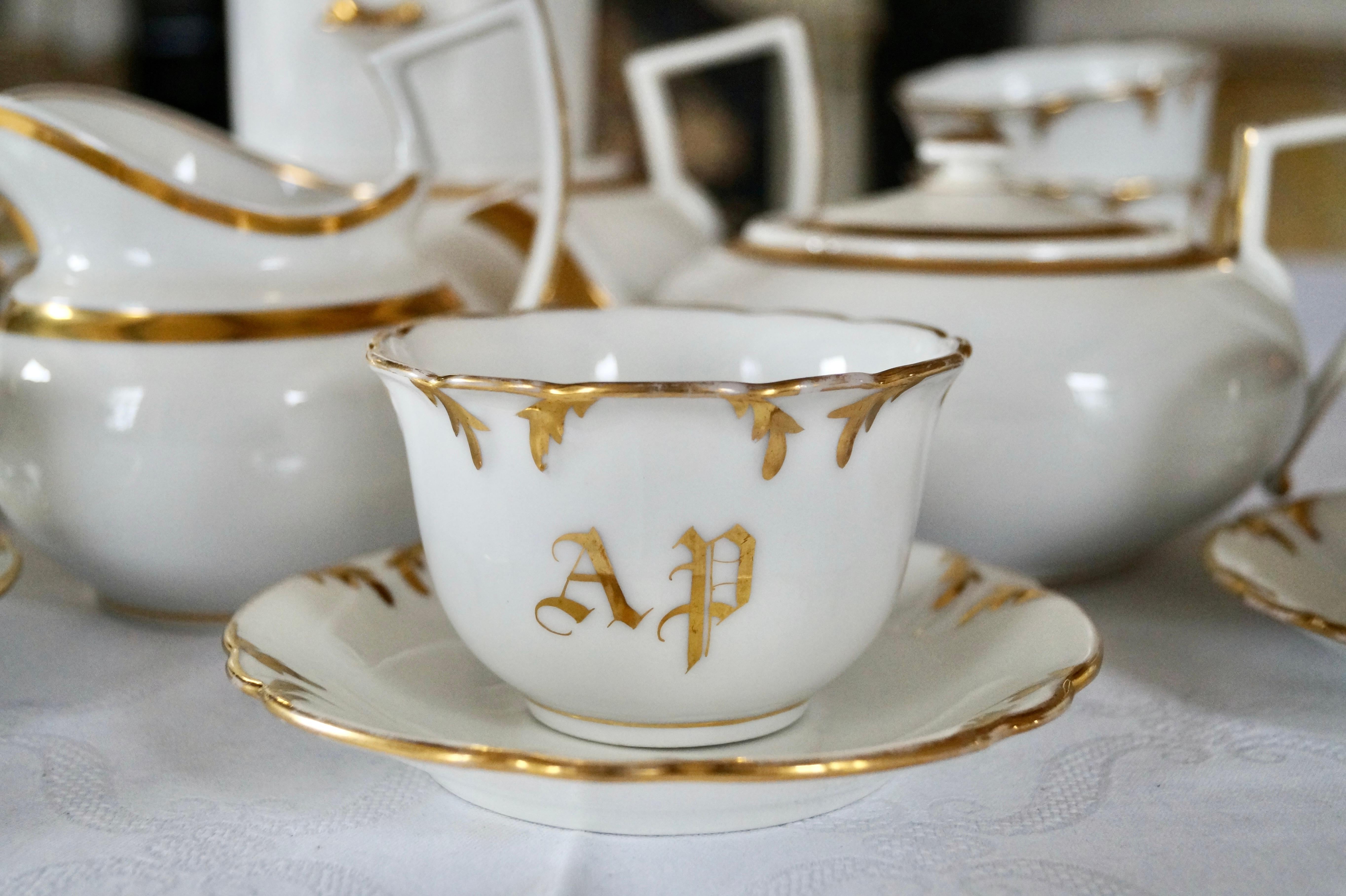 Empire Beautiful Rare Shape Antique Old Paris Porcelain Coffee Tea set ca 1850-1880 For Sale