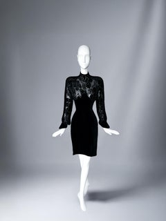 Beautiful Rare Thierry Mugler Devoré Silk Velvet Dress Black