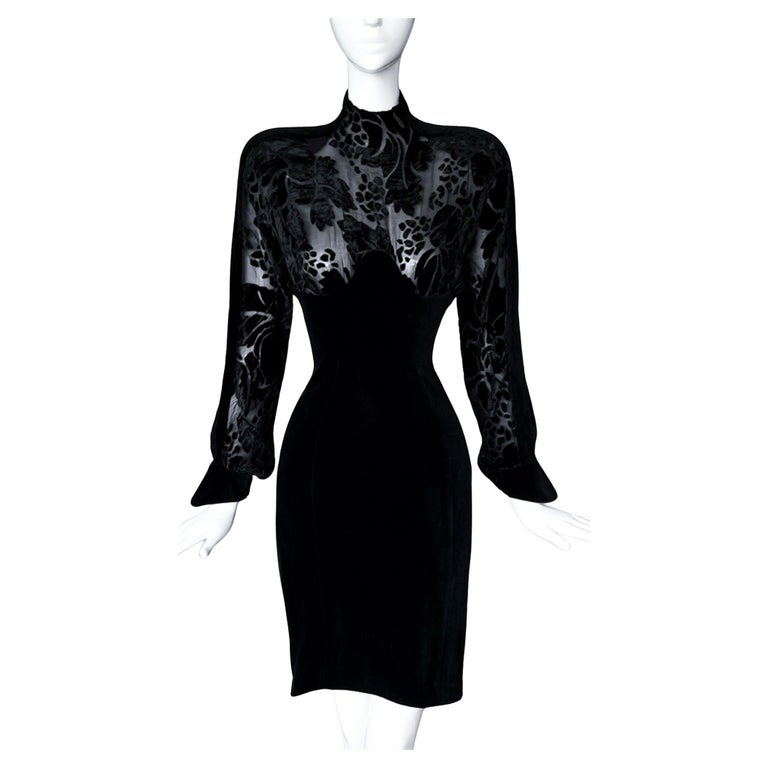 Beautiful Rare Thierry Mugler Devor Silk Velvet Dress Black