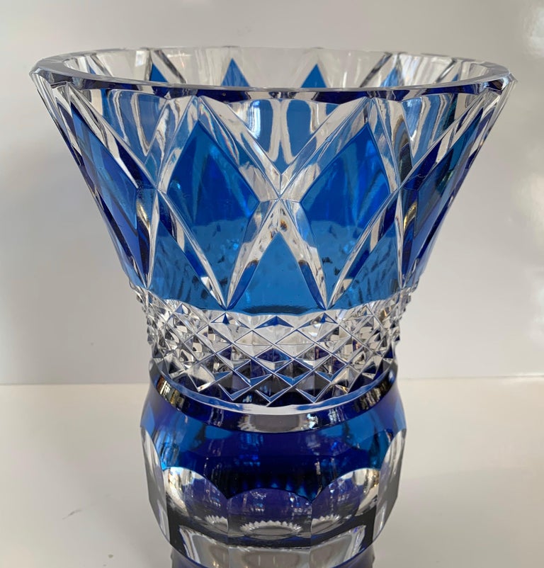 Beautiful and Rare Val St. Lambert Cobalt Blue Cut to Clear Crystal Vase Very Fine at 1stDibs