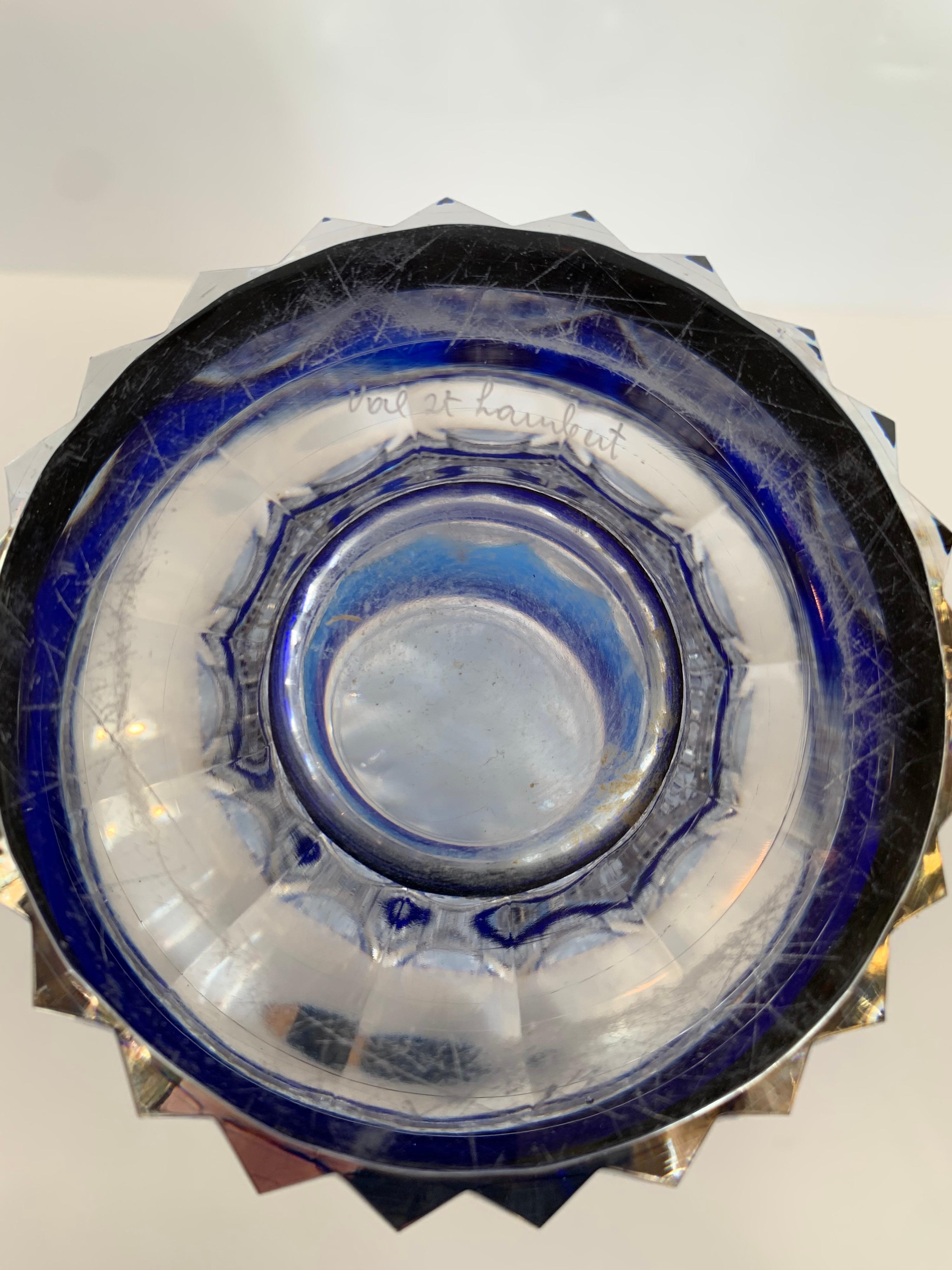 Belgian Beautiful & Rare Val St. Lambert Cobalt Blue Cut to Clear Crystal Vase Very Fine