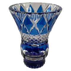 Beautiful & Rare Val St. Lambert Cobalt Blue Cut to Clear Crystal Vase Very Fine