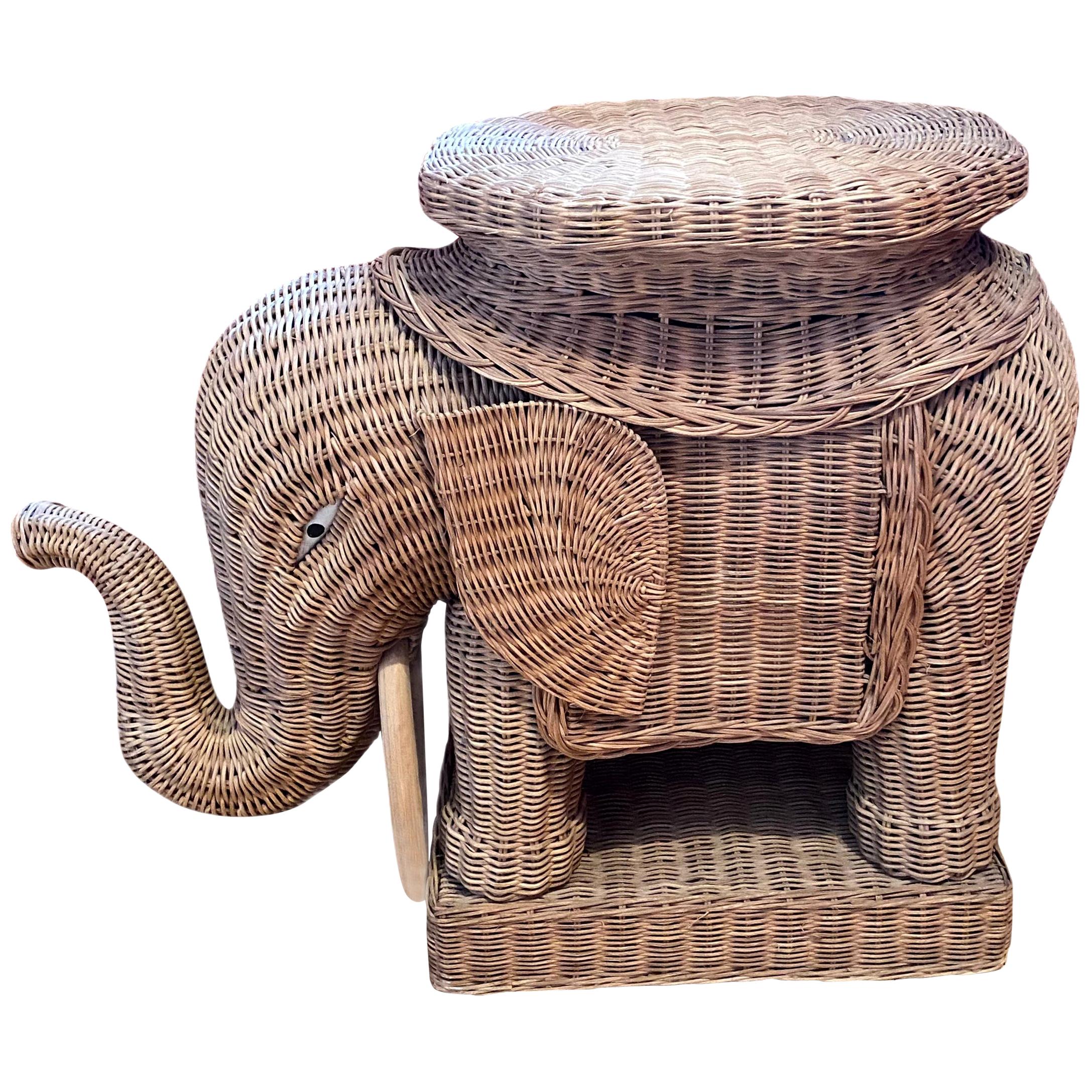 Beautiful Rattan Wicker Elephant Side Table, France, 1960s