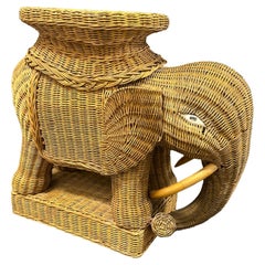 Retro Beautiful Rattan Wicker Elephant Side Table, France, 1960s