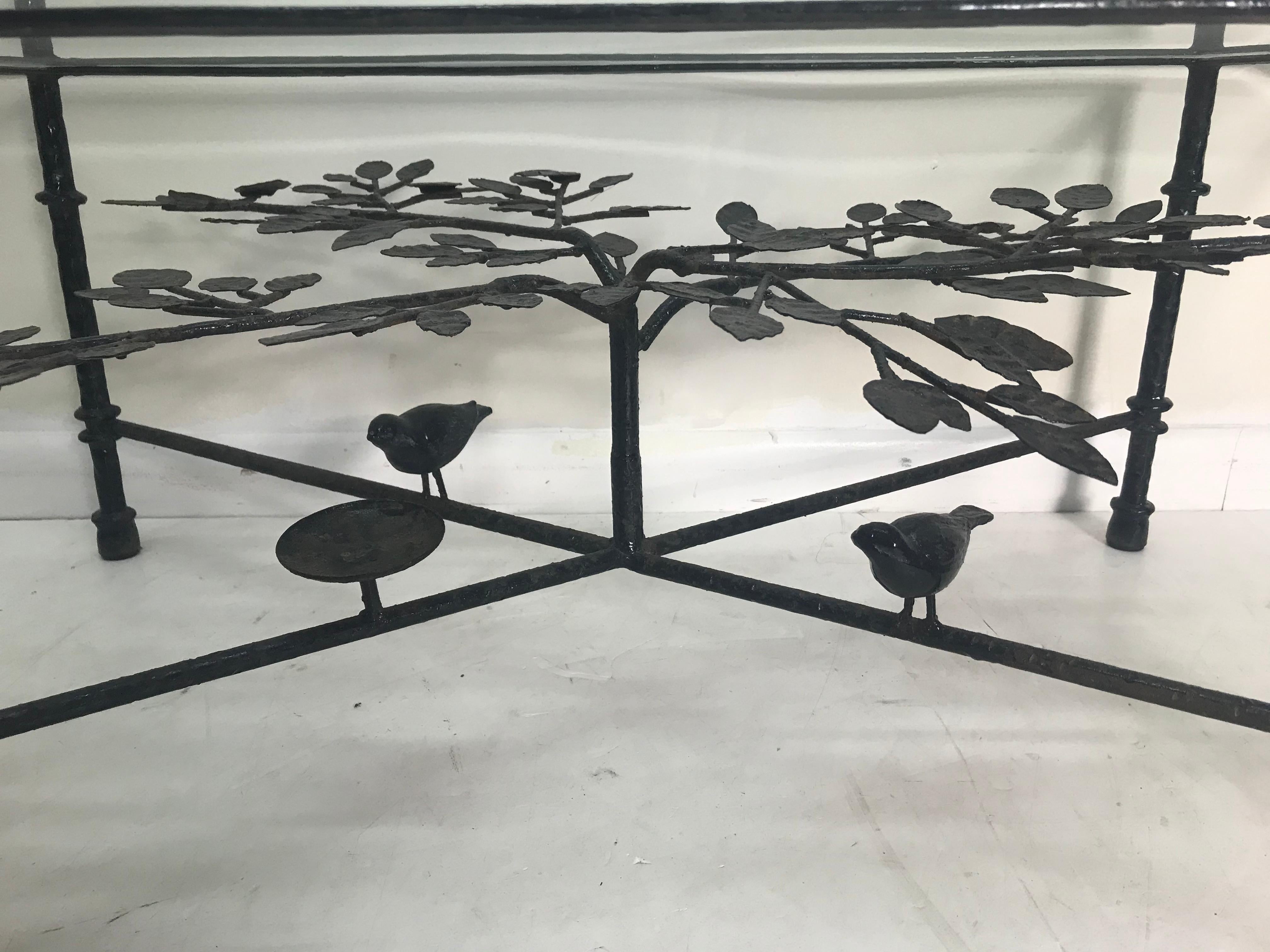 Beautiful Rectangular Glass Vintage Top Iron Bird Table 2