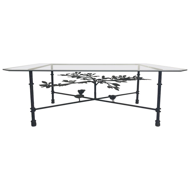 Beautiful Rectangular Glass Vintage Top Iron Bird Table at 1stDibs