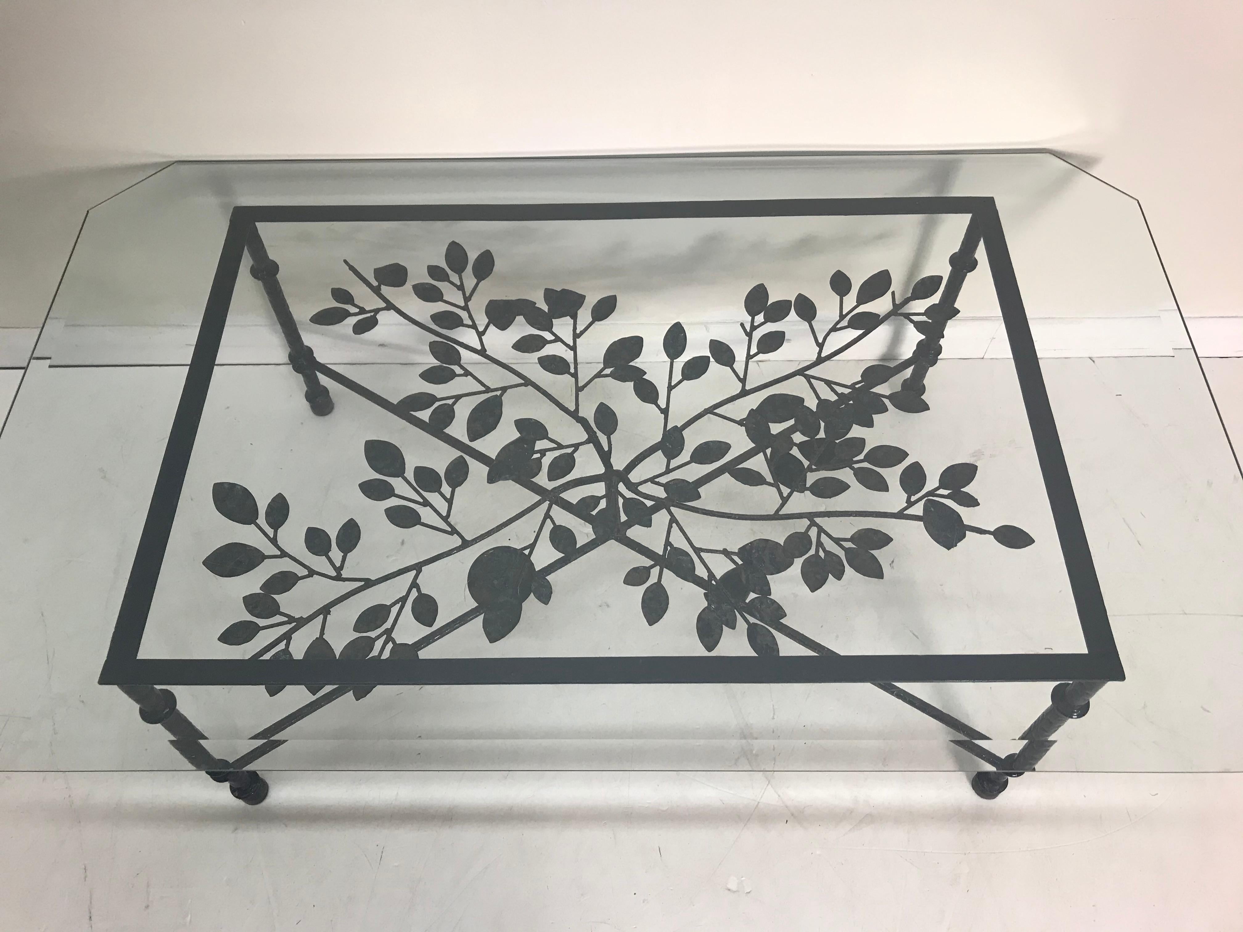 Beautiful rectangular glass vintage top iron bird table with plenty of details.