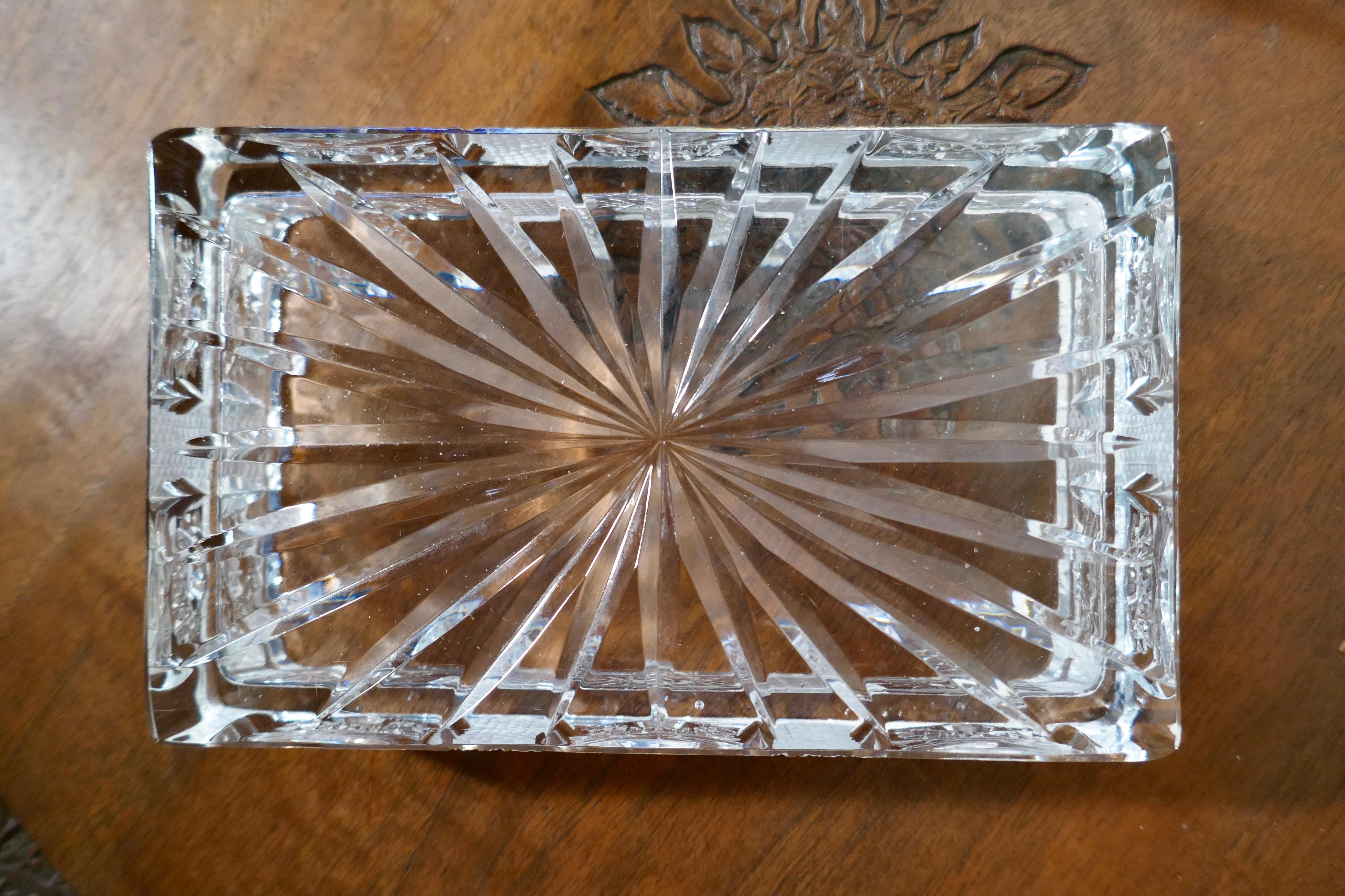 Arts and Crafts Beautiful Rectangular Star Cut Crystal Dish or Box with Cover For Sale