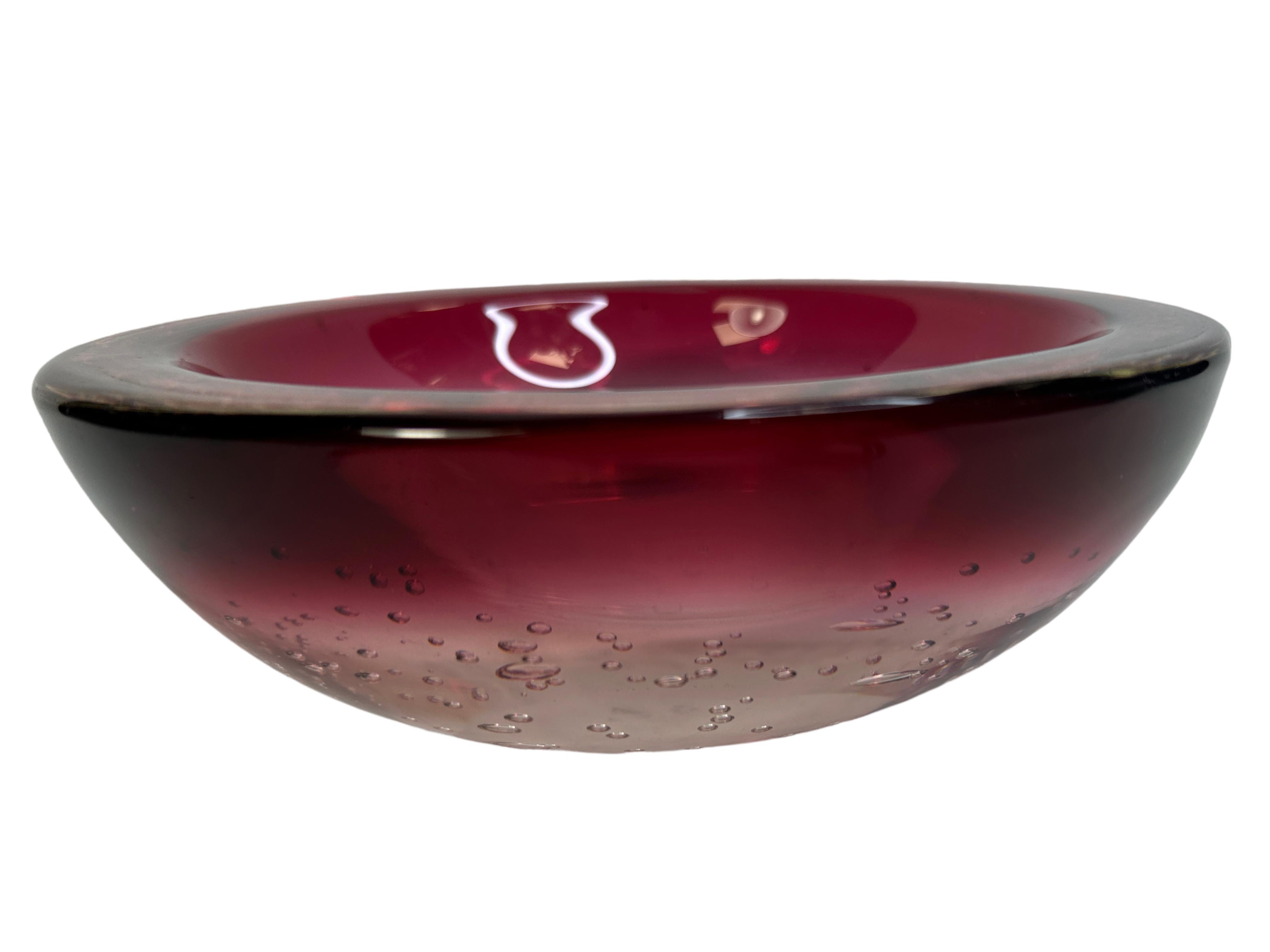 Italian Beautiful Red and Clear Murano Glass Bowl Catchall Vintage, Italy, 1980s For Sale