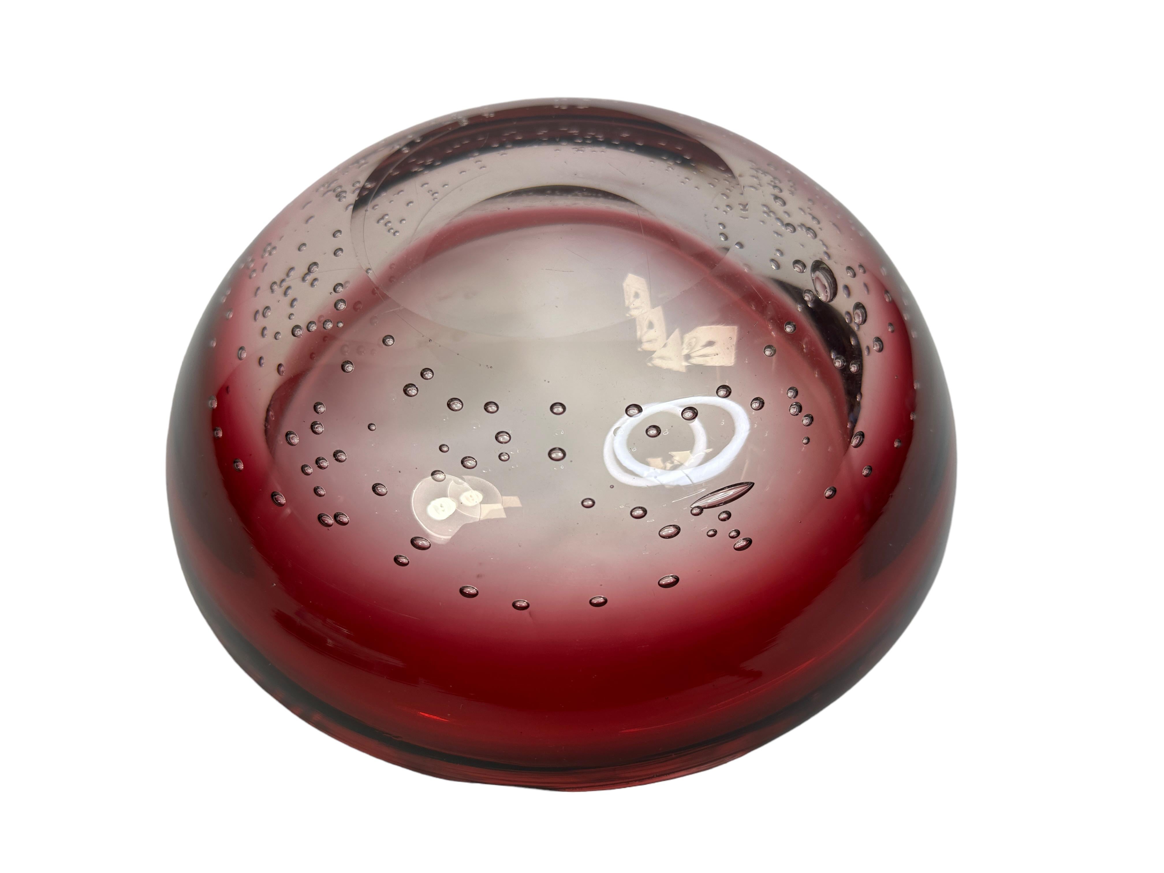 Late 20th Century Beautiful Red and Clear Murano Glass Bowl Catchall Vintage, Italy, 1980s For Sale