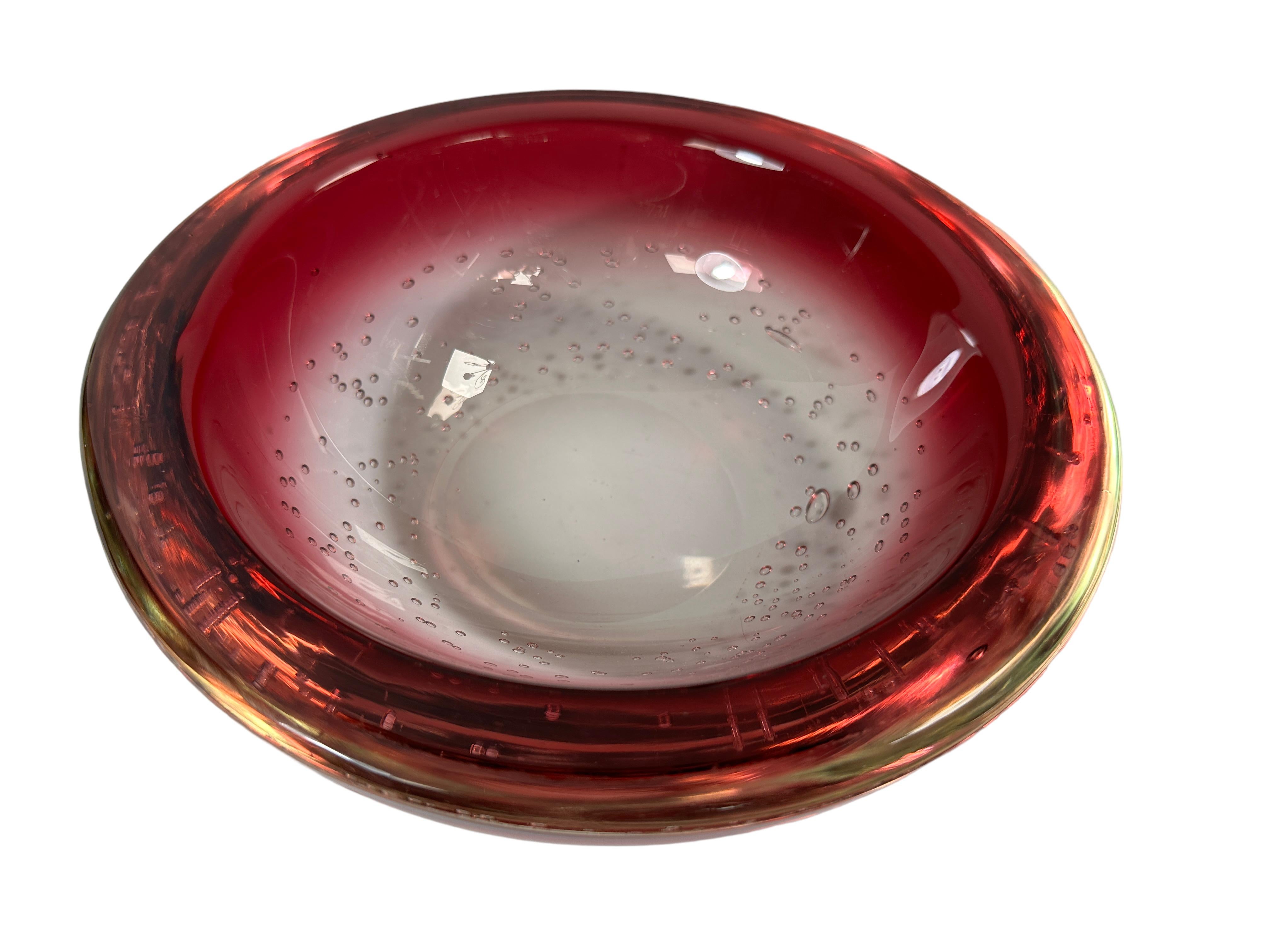 Art Glass Beautiful Red and Clear Murano Glass Bowl Catchall Vintage, Italy, 1980s For Sale
