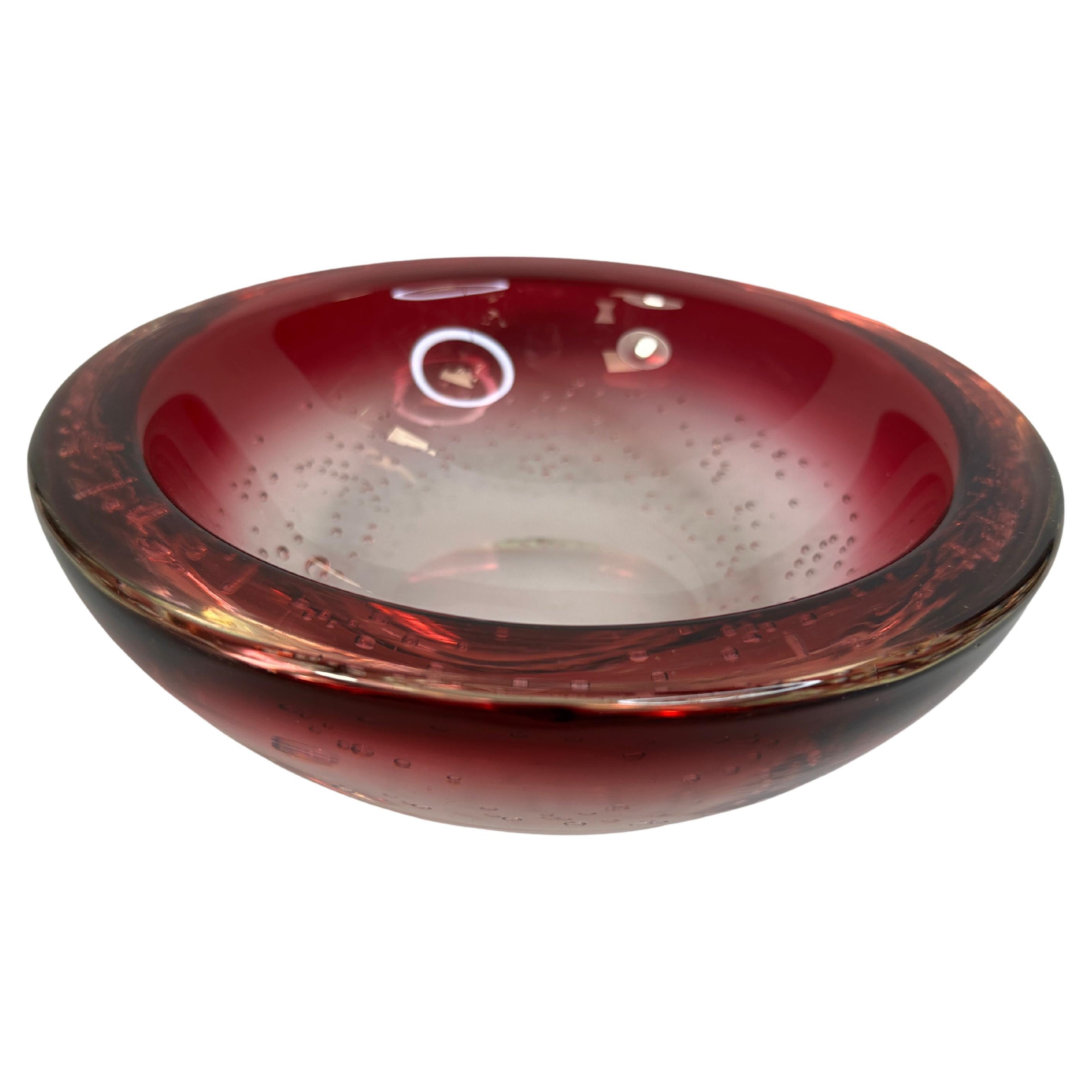 Beautiful Red and Clear Murano Glass Bowl Catchall Vintage, Italy, 1980s