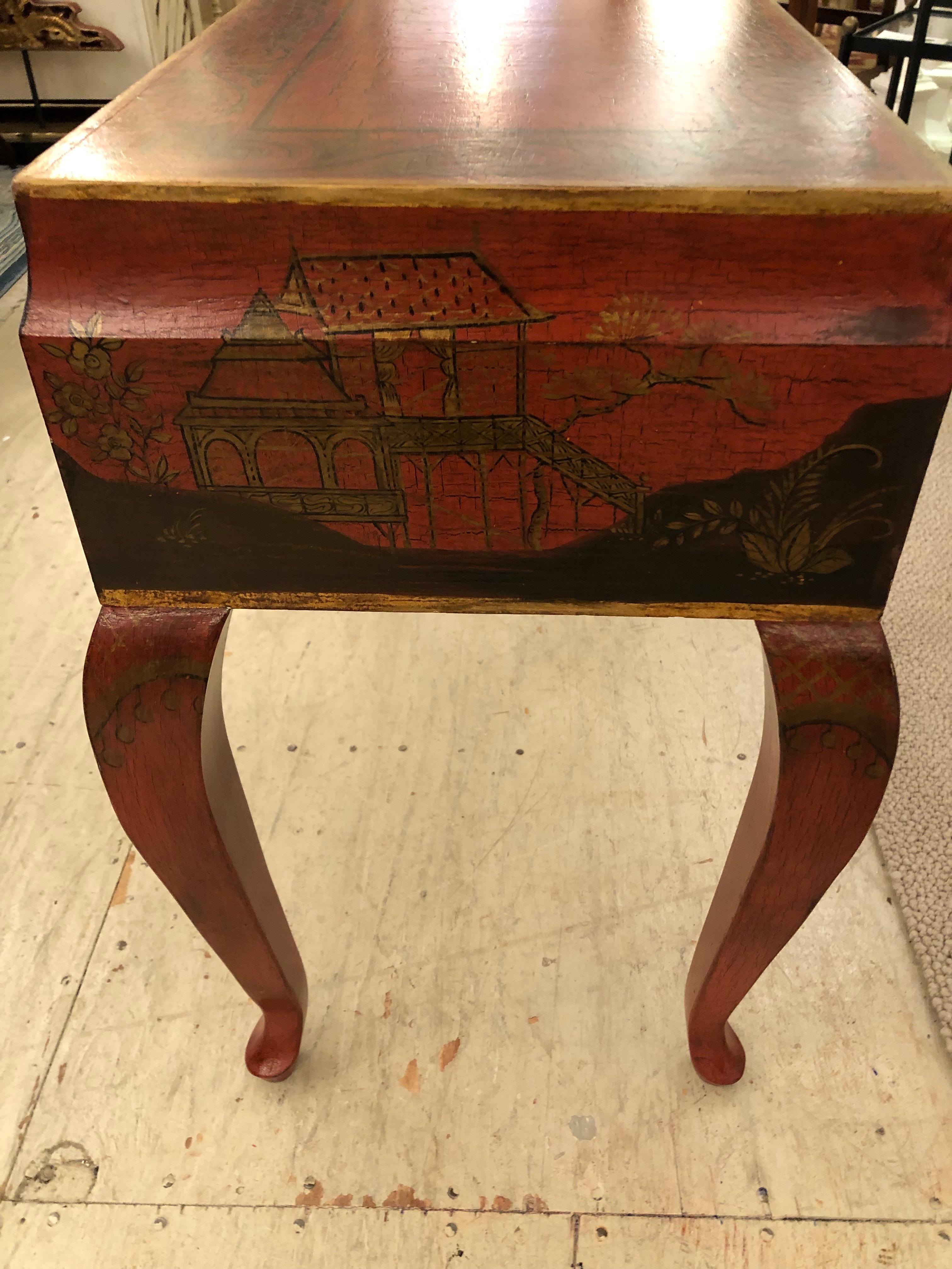 Beautiful Red Black and Gold Chinoiserie Style End Table 4