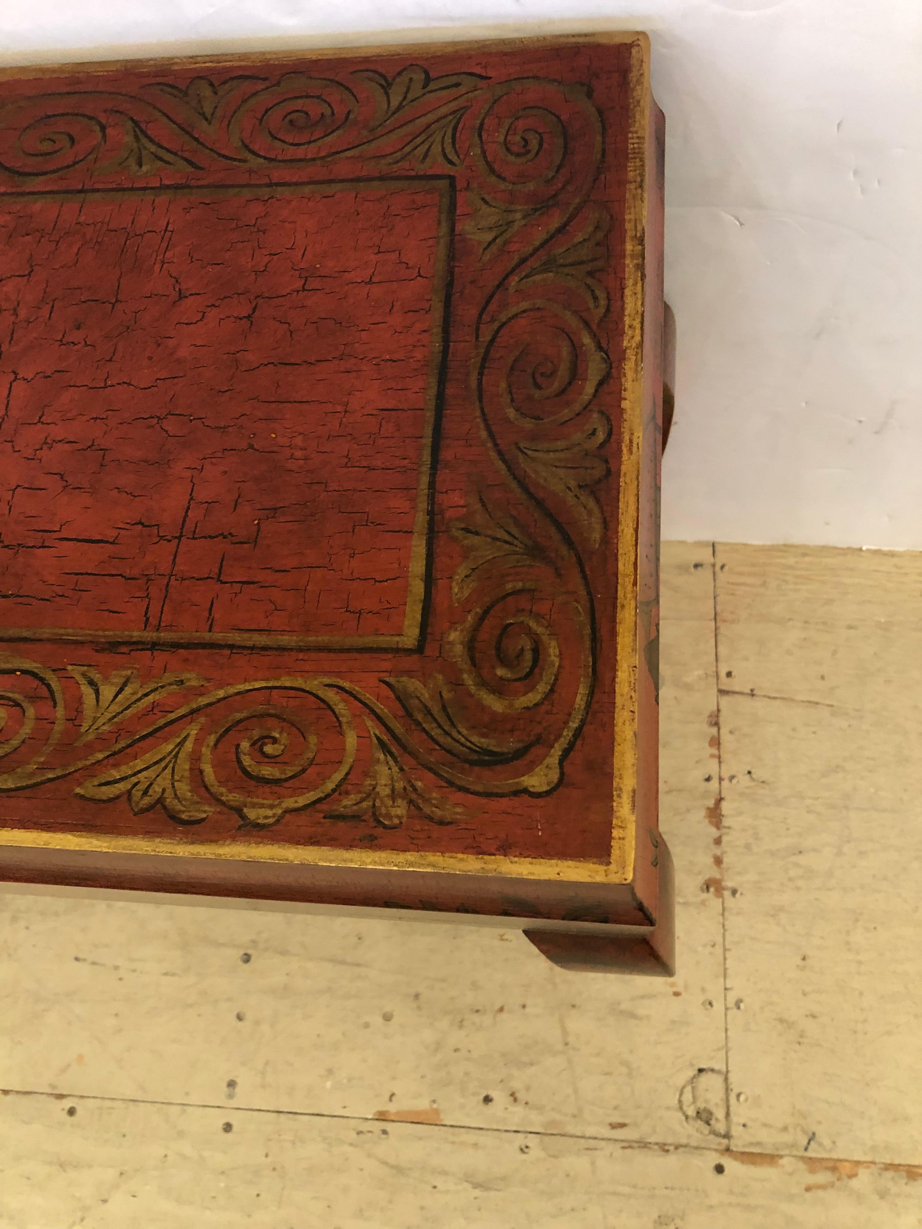 Beautiful Red Black and Gold Chinoiserie Style End Table In Good Condition In Hopewell, NJ