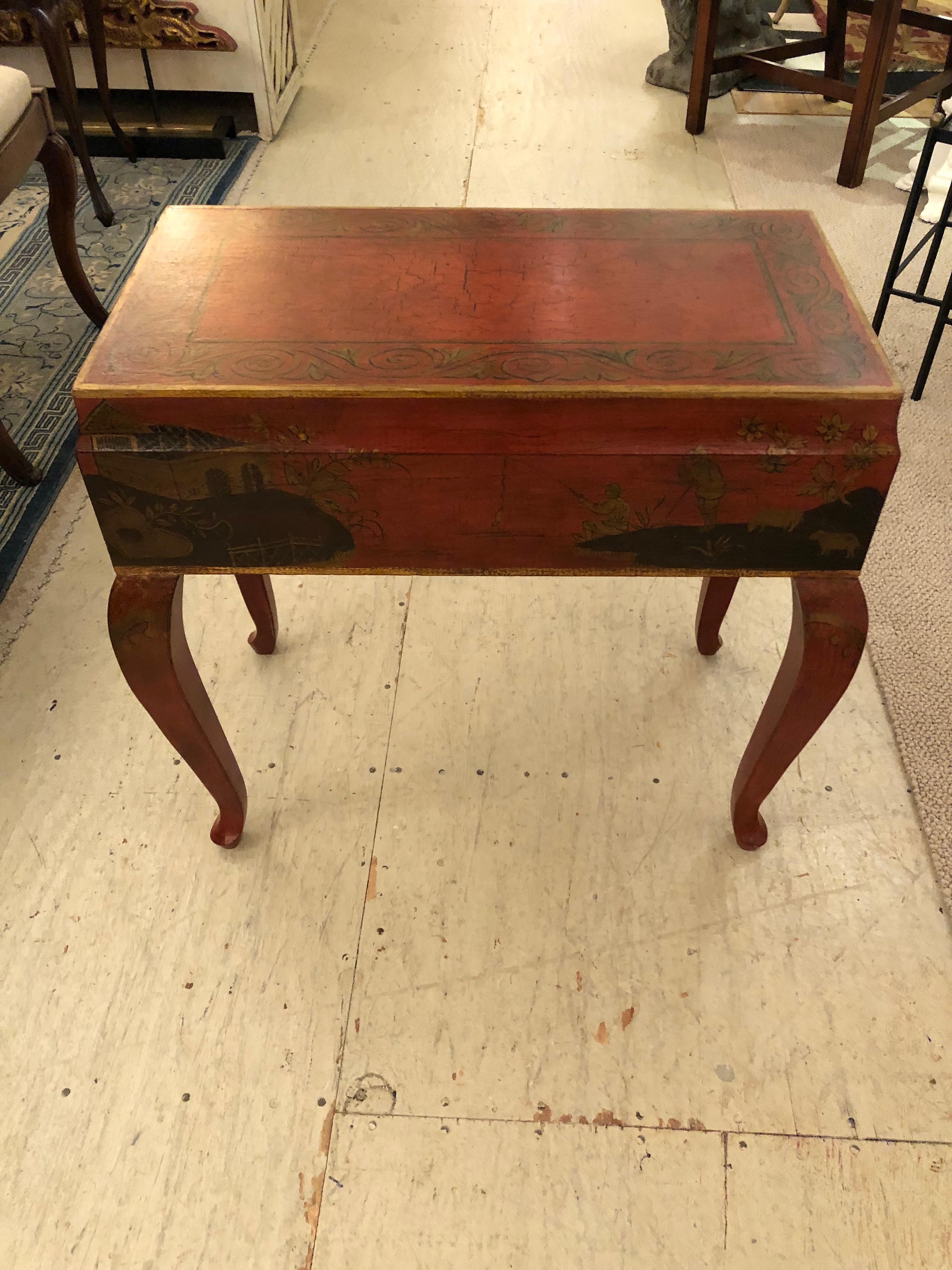 Mid-20th Century Beautiful Red Black and Gold Chinoiserie Style End Table