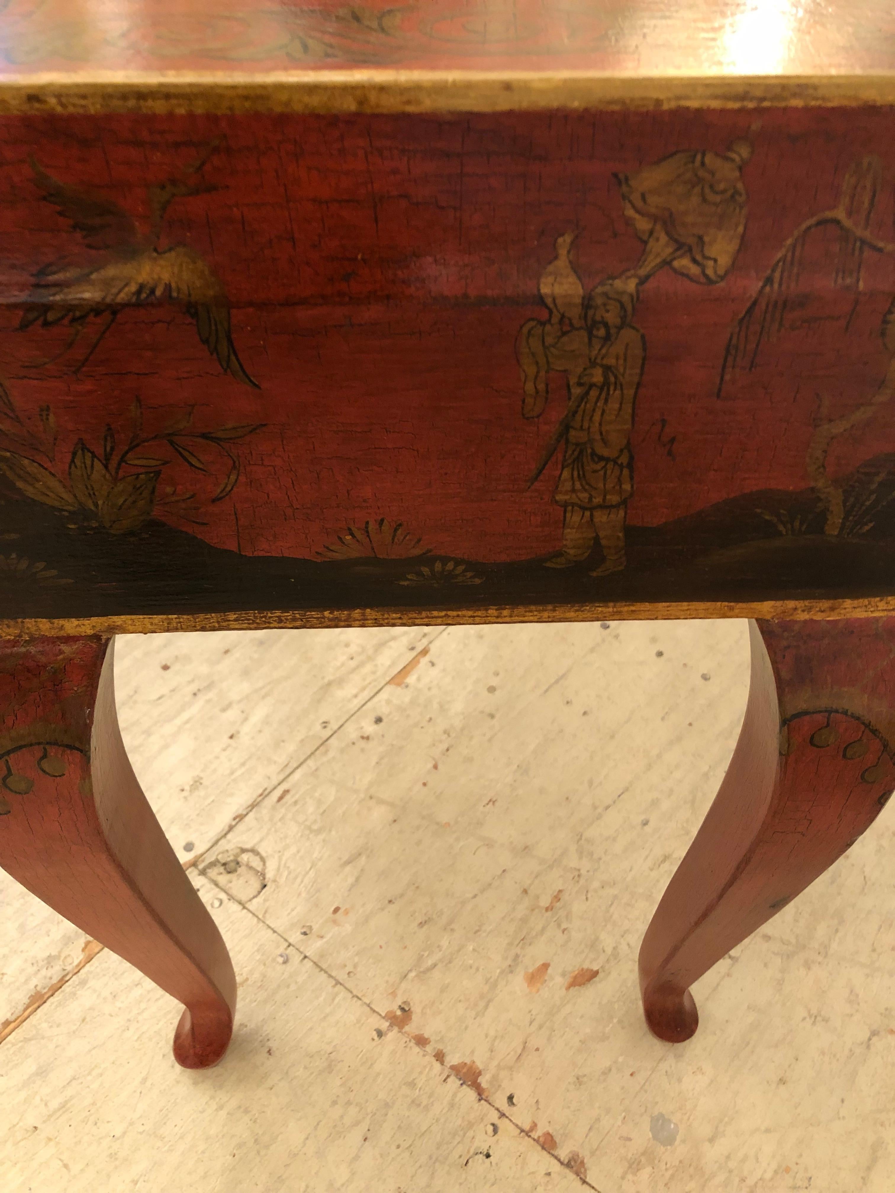 Beautiful Red Black and Gold Chinoiserie Style End Table 1