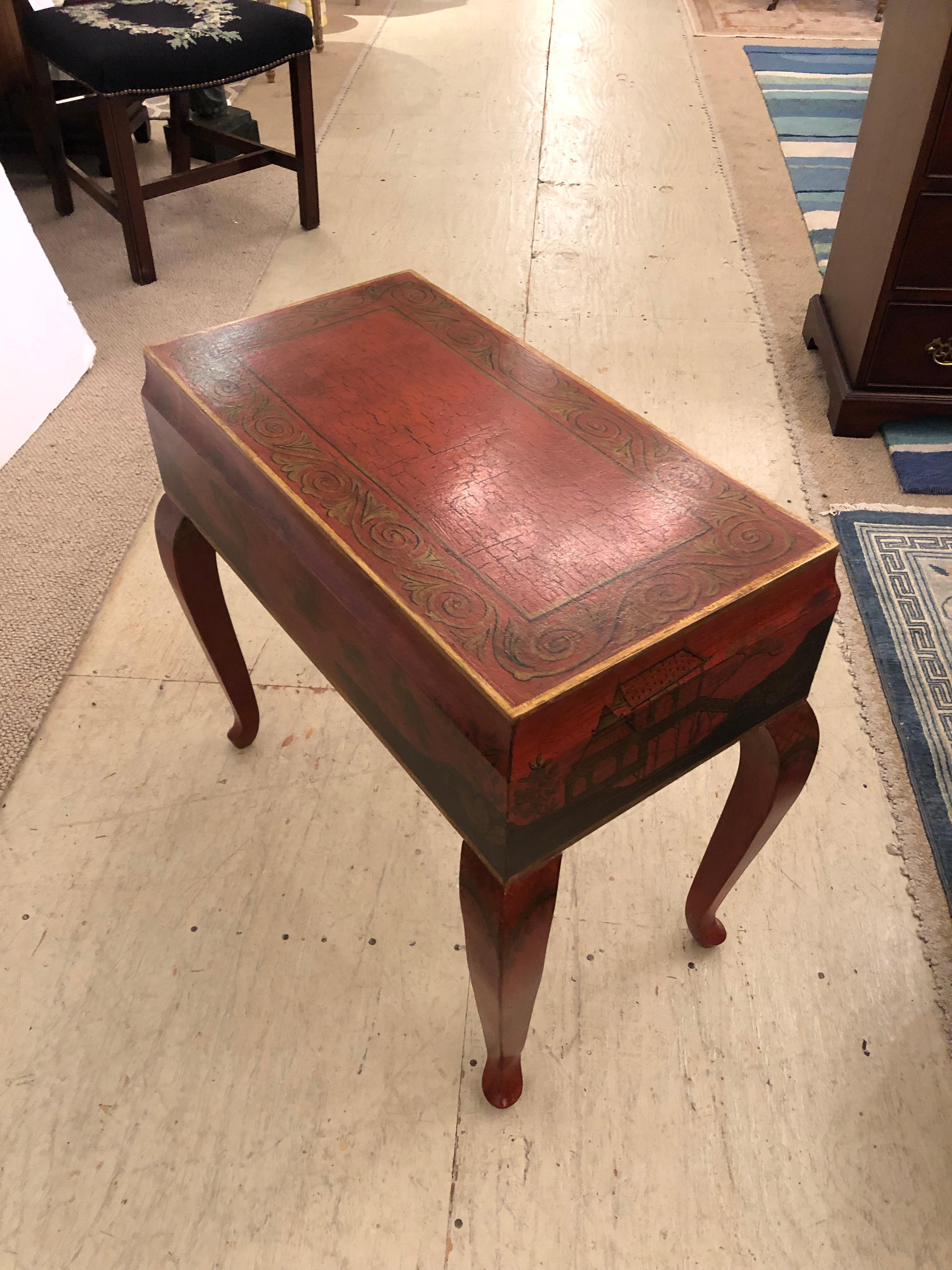 Beautiful Red Black and Gold Chinoiserie Style End Table 2