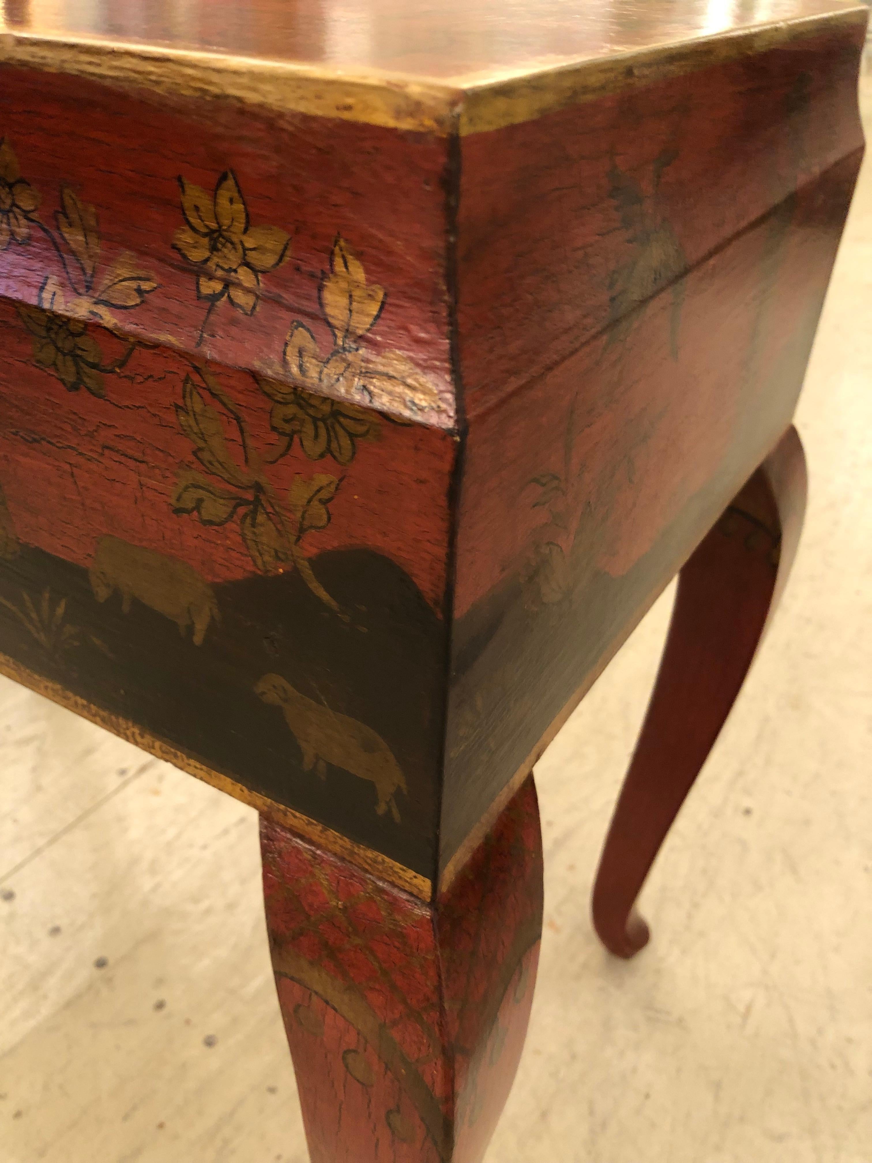 Beautiful Red Black and Gold Chinoiserie Style End Table 3