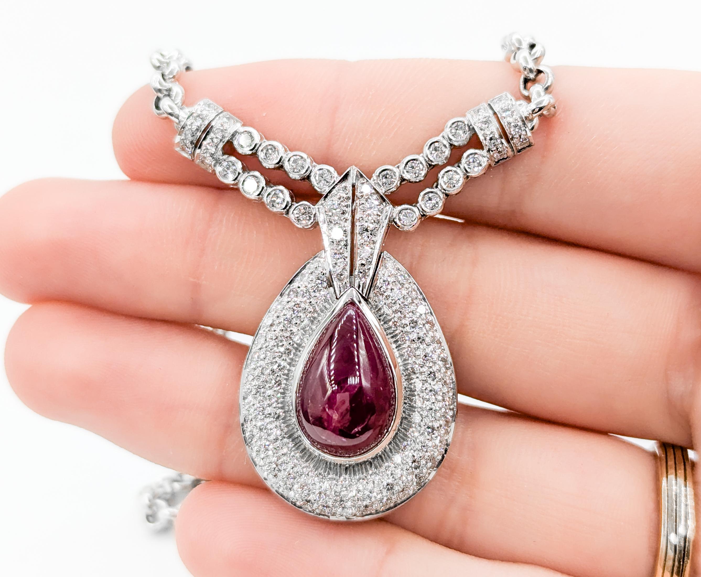 Donna Bellissima collana di rubini rossi cabochon e diamanti in oro bianco 18 carati in vendita