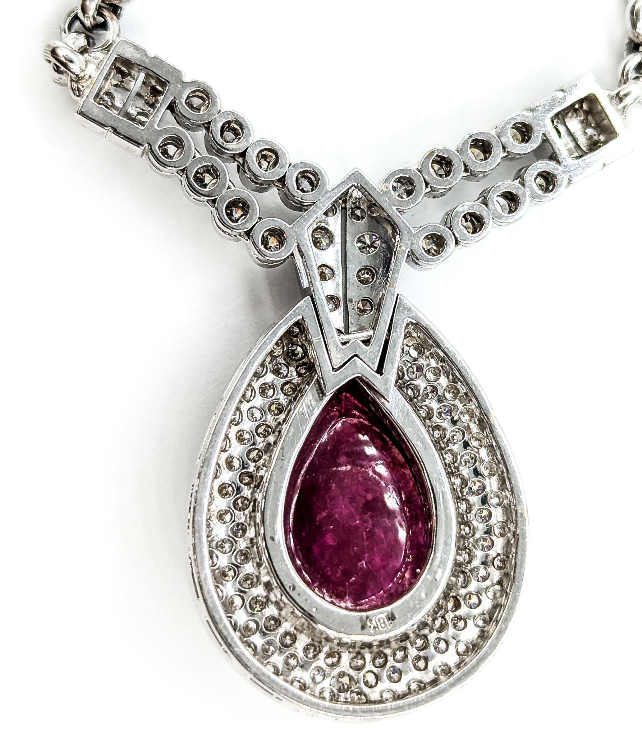 Bellissima collana di rubini rossi cabochon e diamanti in oro bianco 18 carati in vendita 1