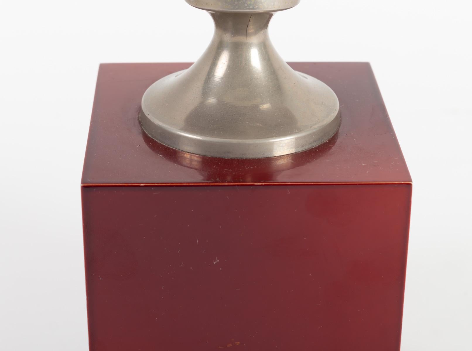 Late 20th Century Beautiful Red Lacquered Metal Table Lamp by Philippe Barbier, France, 1970s For Sale