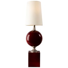 Beautiful Red Lacquered Metal Table Lamp by Philippe Barbier, France, 1970s