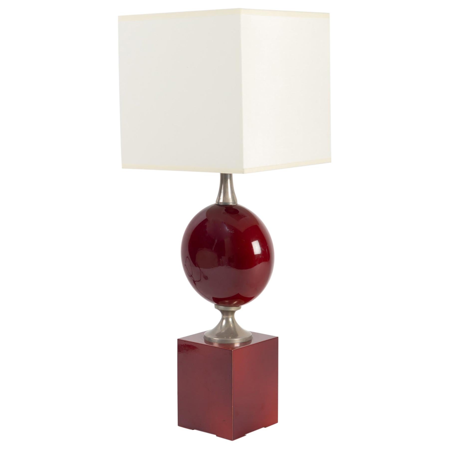 Beautiful Red Lacquered Metal Table Lamp by Philippe Barbier, France, 1970s For Sale