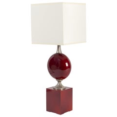 Beautiful Red Lacquered Metal Table Lamp by Philippe Barbier, France, 1970s