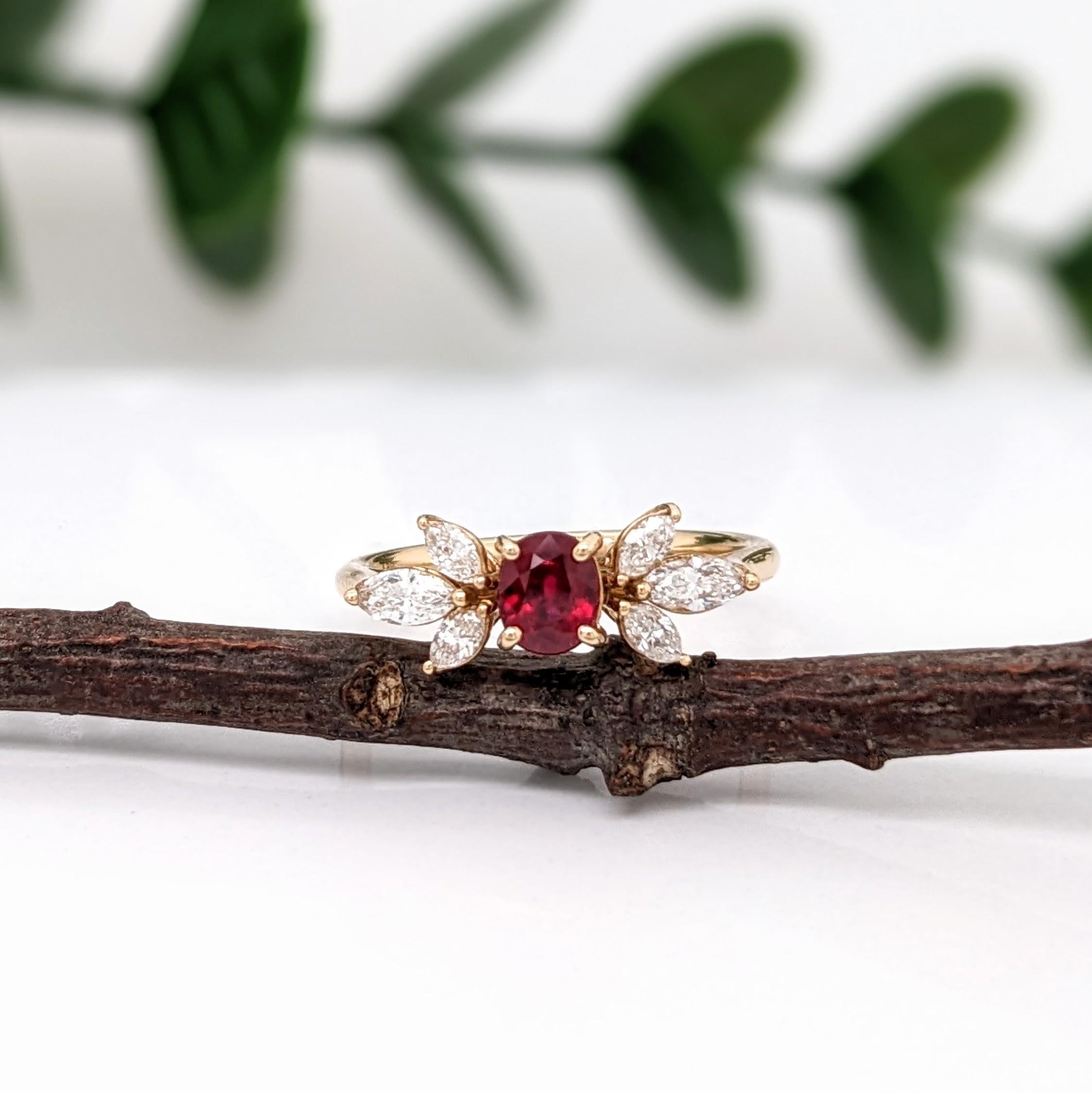 Oval Cut Beautiful Red Ruby Ring w Earth Mined Diamonds in Solid 14K Yellow Gold Oval 5x4 For Sale