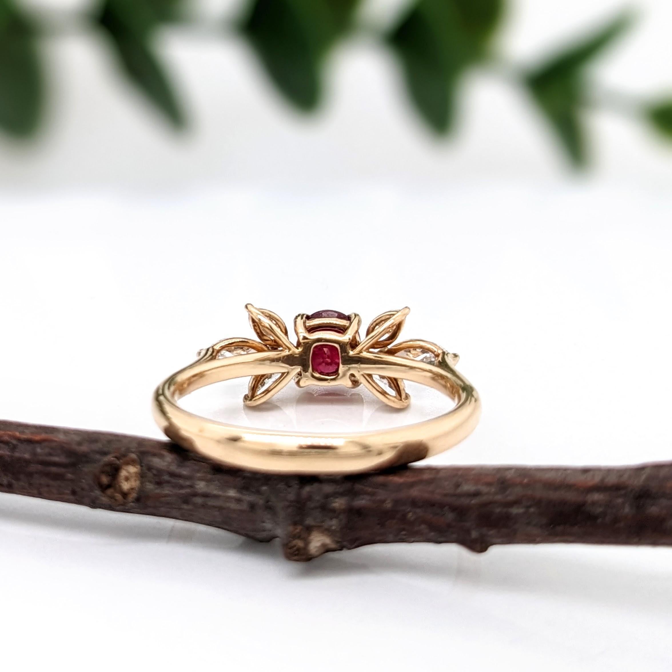 Women's Beautiful Red Ruby Ring w Earth Mined Diamonds in Solid 14K Yellow Gold Oval 5x4 For Sale