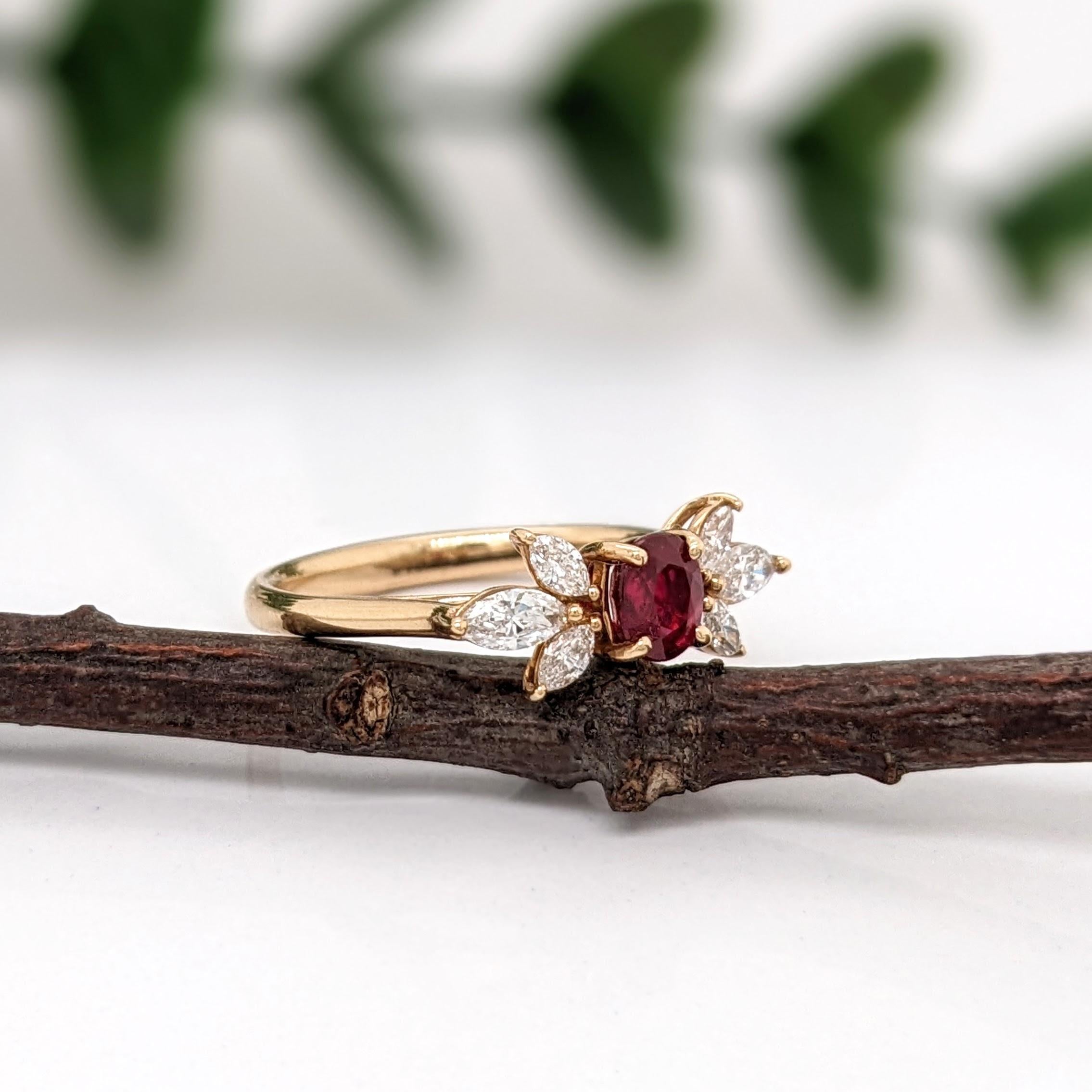 Beautiful Red Ruby Ring w Earth Mined Diamonds in Solid 14K Yellow Gold Oval 5x4 For Sale 1