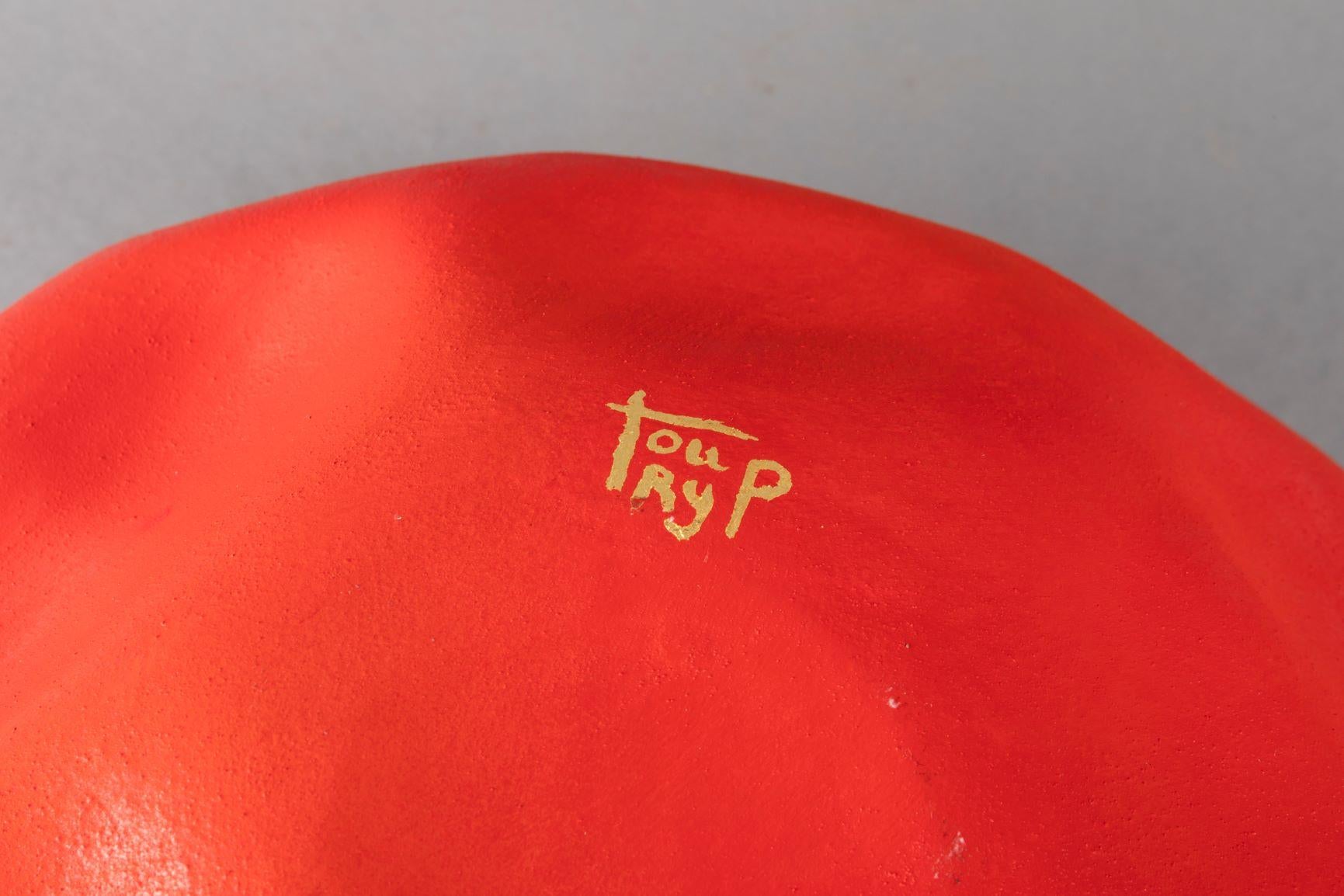 Contemporary Beautiful Red Thin Porcelain Bowl, Interior Gilded by Aline Toupry, France, 2019