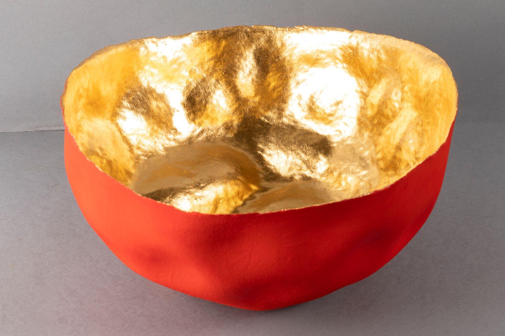 Beautiful Red Thin Porcelain Bowl, Interior Gilded by Aline Toupry, France, 2019 1