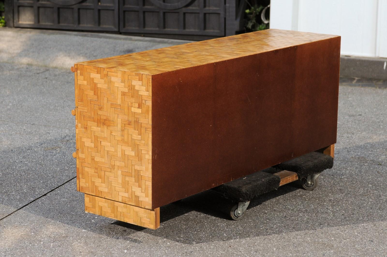 Beautiful Restored Bamboo and Cane Parquetry Chest, circa 1975 For Sale 5