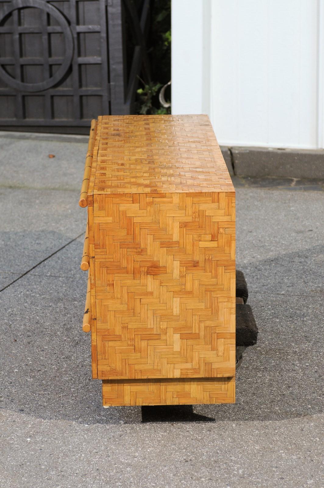 Beautiful Restored Bamboo and Cane Parquetry Chest, circa 1975 For Sale 6