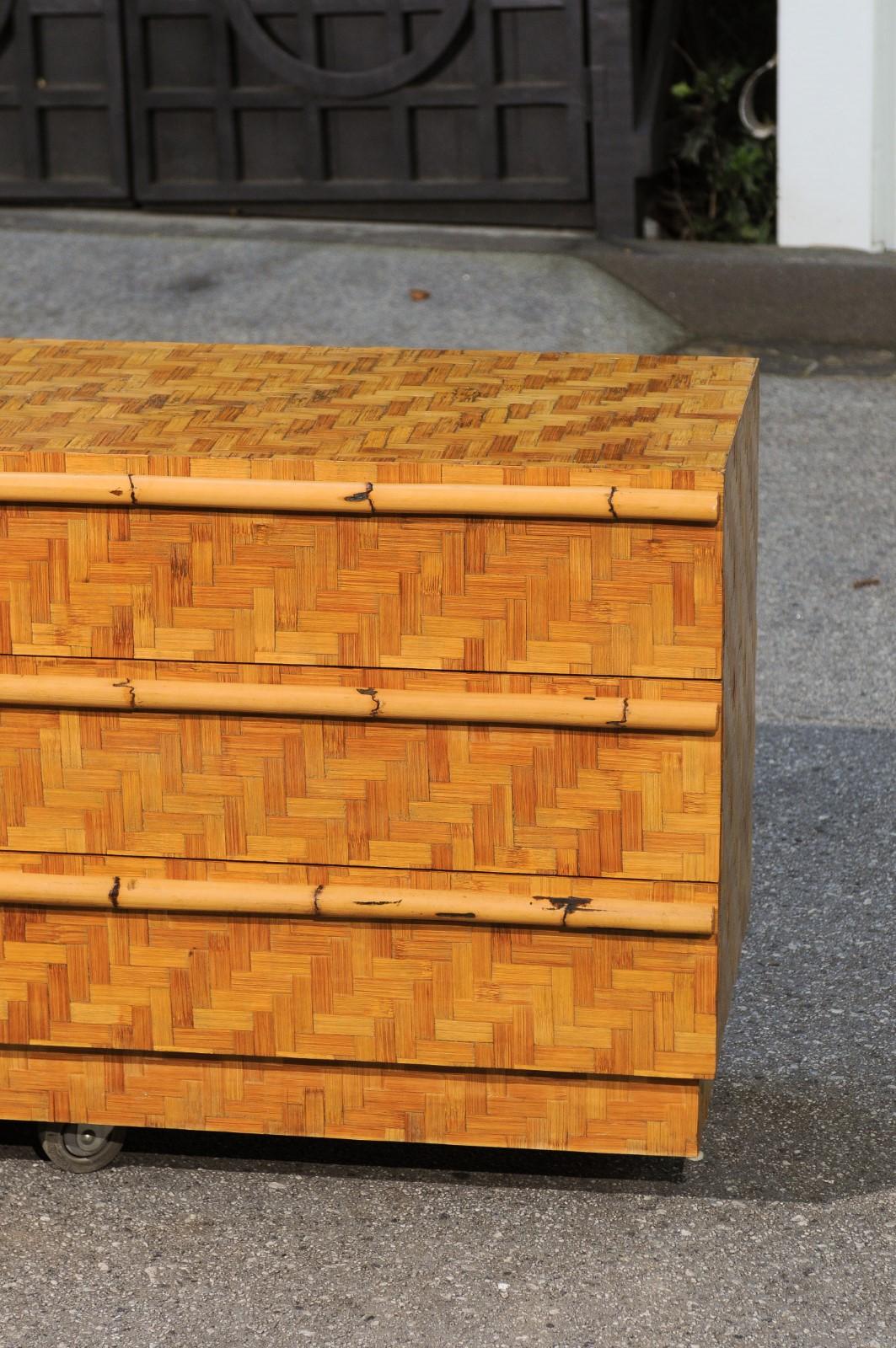Beautiful Restored Bamboo and Cane Parquetry Chest, circa 1975 For Sale 12